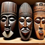 Home 10 부르키나파소 기념품 추천 및 쇼핑 가이드 - **Prompt:** "A close-up, highly detailed shot of a collection of traditional hand-carved wooden mask...