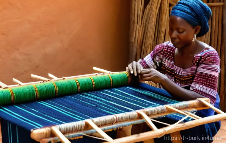 부르키나파소 기념품 추천 및 쇼핑 가이드 - **Prompt:** "A close-up, highly detailed shot of a collection of traditional hand-carved wooden mask...