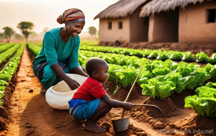 부르키나파소에서 인기 있는 직업군 - **Prompt:** A vibrant scene in a rural Burkinabé village, depicting a multi-generational family (par...