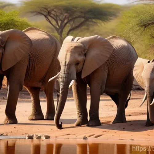 Home 20 부르키나파소에서 즐길 수 있는 사파리 투어 - **Prompt 1: Serene Elephant Gathering at Nazinga**
A wide-angle, cinematic photograph captures a...