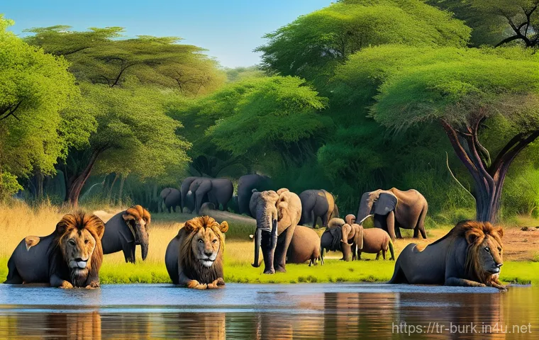 부르키나파소에서 즐길 수 있는 사파리 투어 - **Prompt 1: Serene Elephant Gathering at Nazinga**
    A wide-angle, cinematic photograph captures a...