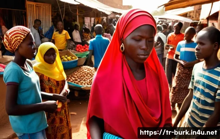 부르키나파소에서 안전하게 여행하는 법 - **Prompt 1: Vigilance in a Bustling Ouagadougou Market**
A vibrant, sunlit scene in a bustling o...